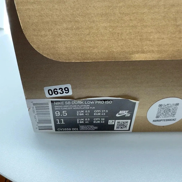 Nike Mens SB Dunk Low Pro ISO Camcorder Sneakers Gray/White Size 9.5 CV1659-001 - Picture 8 of 8